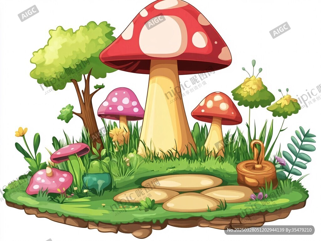 夢幻蘑菇森林童話場景