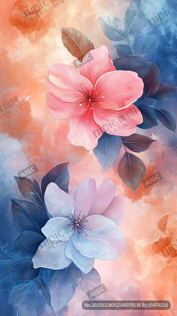 夢幻水彩花卉圖案
