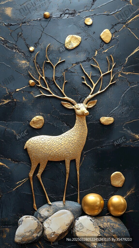 金色麋鹿裝飾于石與金間