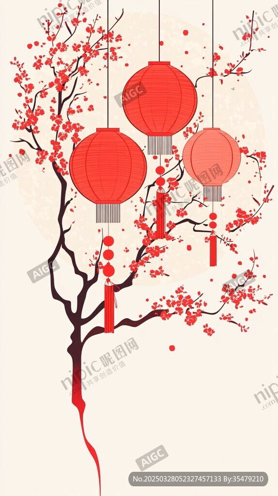 紅梅掛燈籠 喜慶中國風