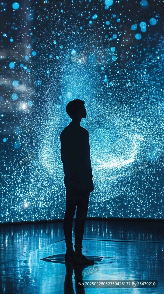 男子凝望夢幻星空場景