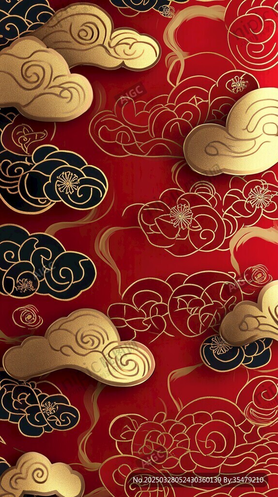 喜慶紅底金云中式傳統圖案