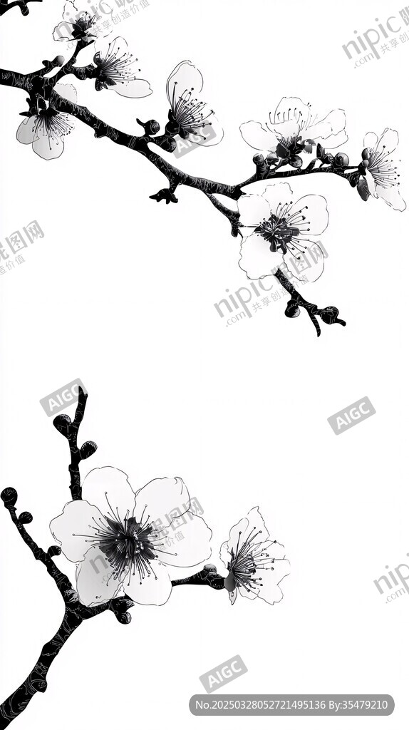 黑白梅花枝