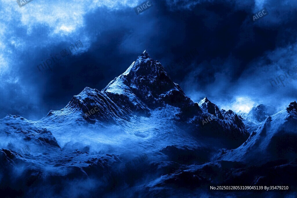 暗夜下的巍峨雪山奇觀