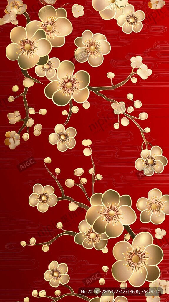金梅映紅底 典雅中式風(fēng)