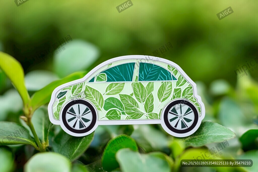 綠葉裝飾的環保概念小汽車