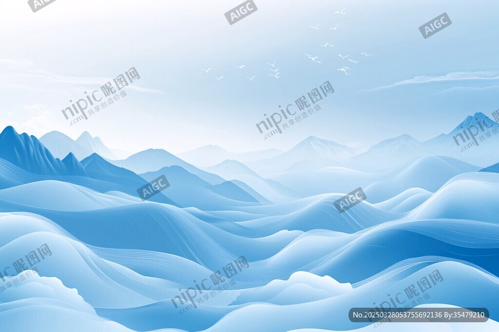 夢幻藍色山巒云海背景圖
