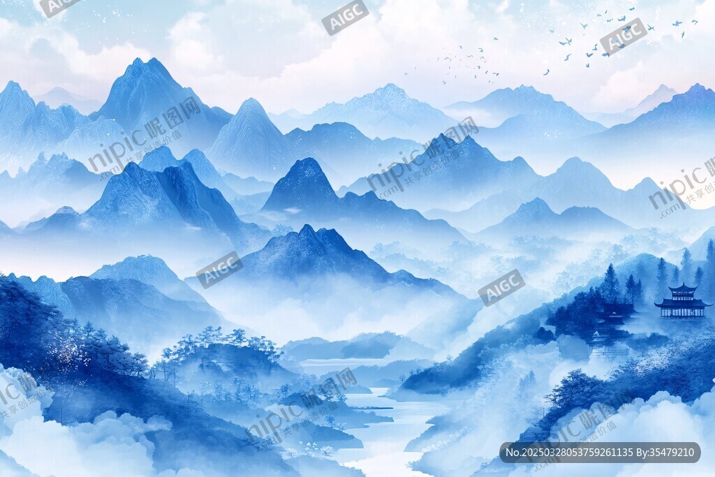 水墨山水間 云霧繞山巒