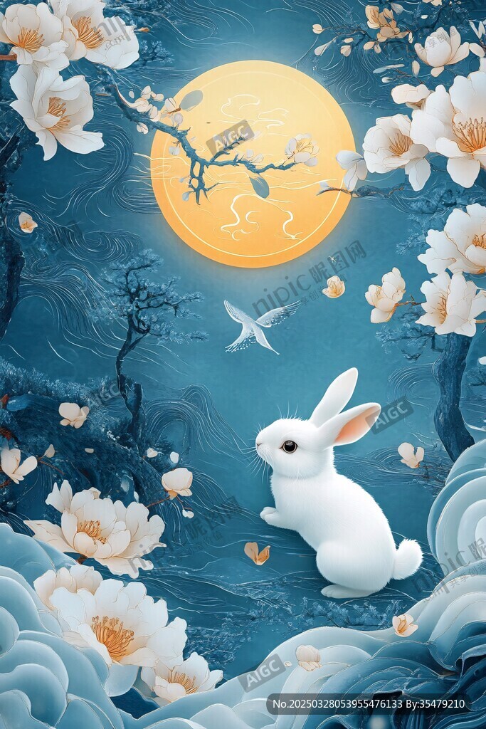 玉兔望月賞繁花