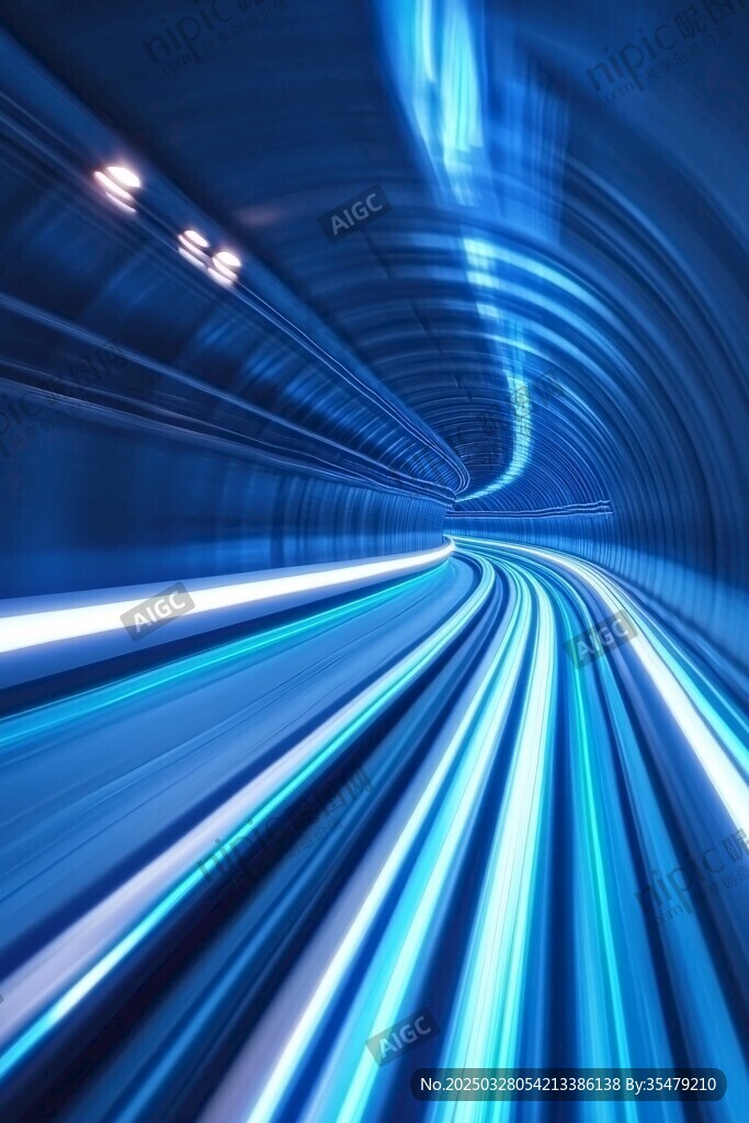 藍色隧道中的動感光線軌跡