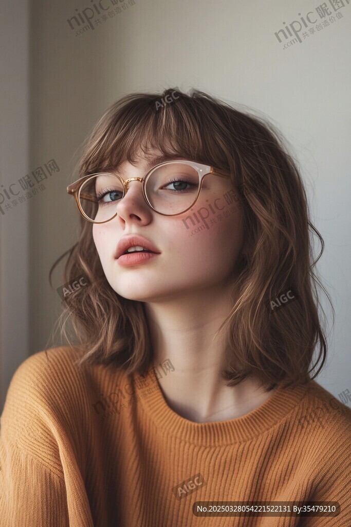戴眼鏡的時尚卷發(fā)女子