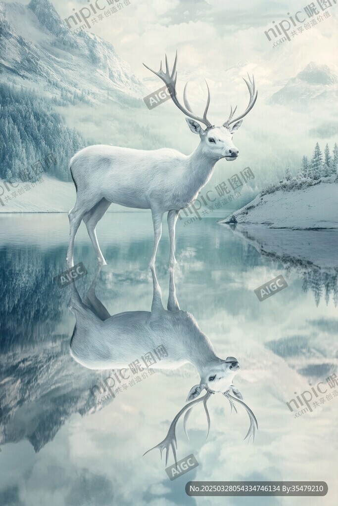湖畔白鹿 自然中的夢幻之景