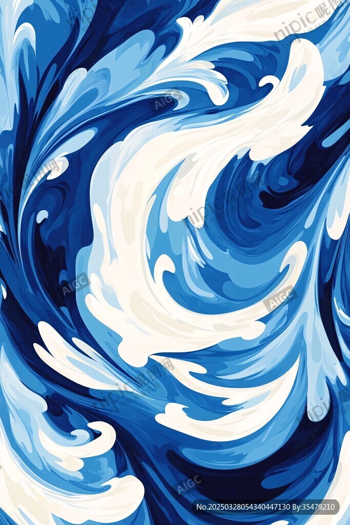 藍白動感海浪抽象圖案