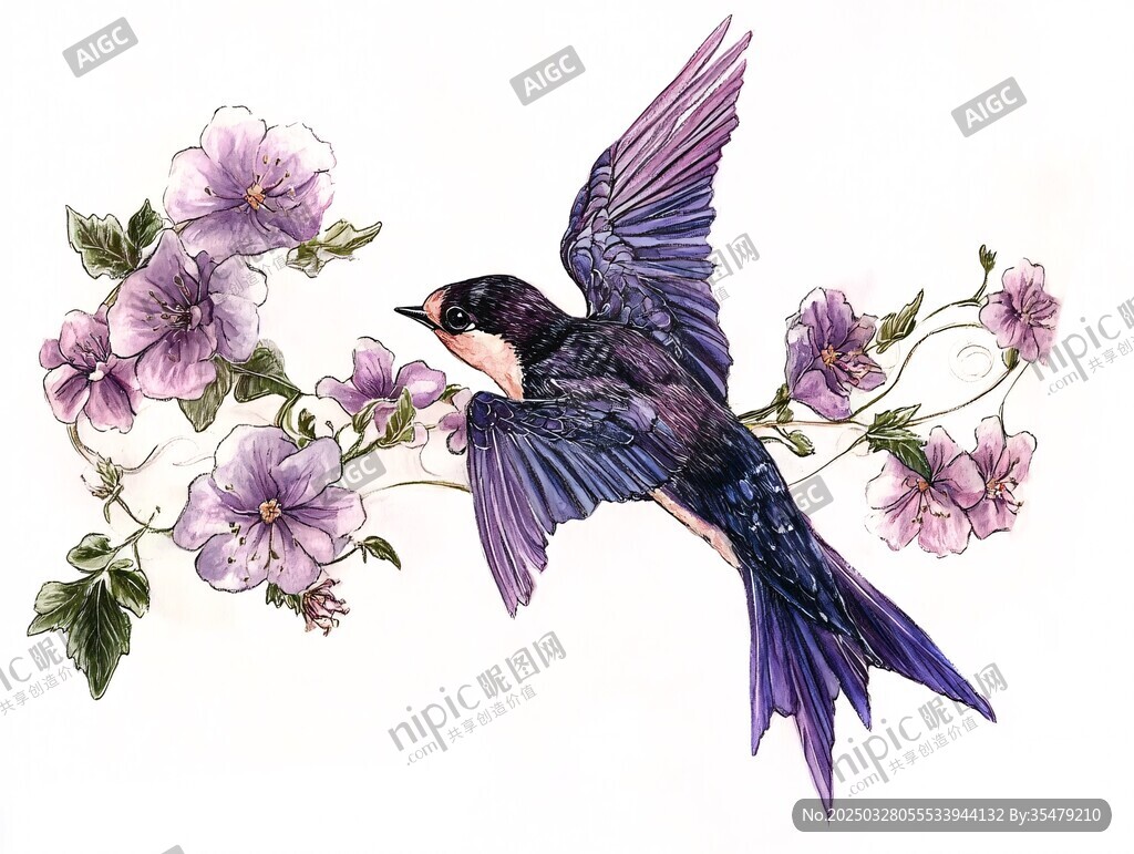 紫燕戲花圖