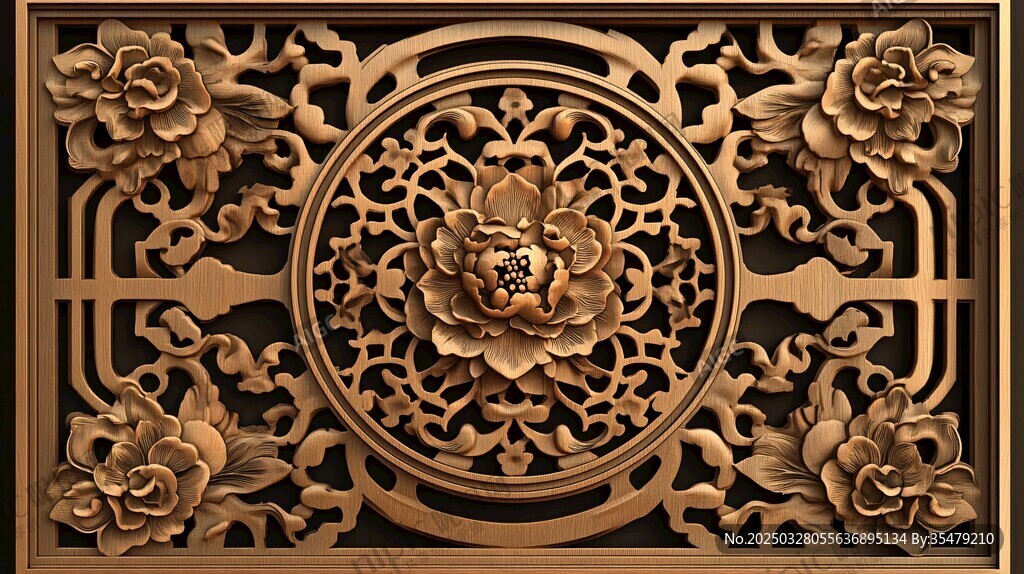中式木雕花卉鏤空裝飾圖案