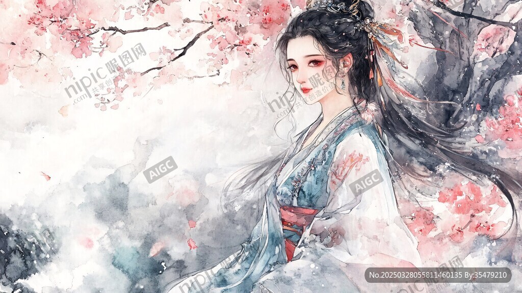 古風(fēng)佳人賞櫻圖