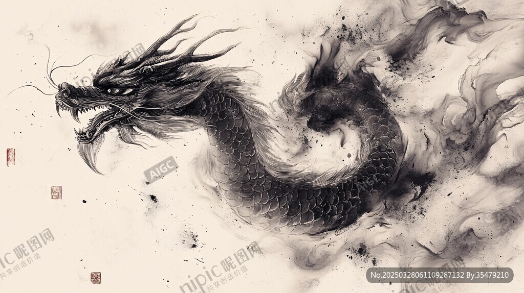 水墨飛龍圖