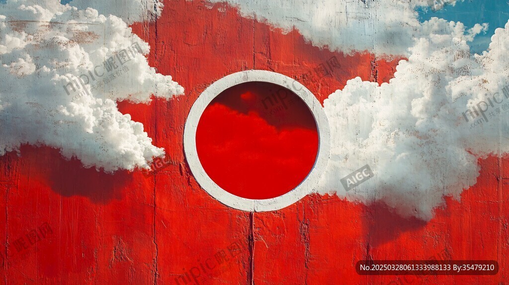 紅墻圓洞旁的夢幻云朵