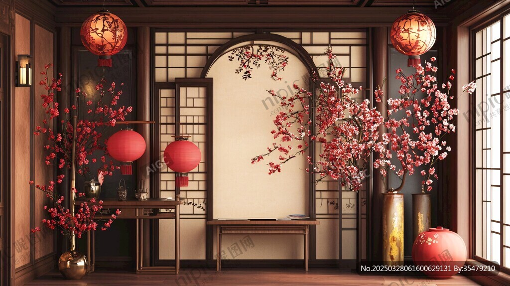 中式古風(fēng)室內(nèi)喜慶裝飾場景