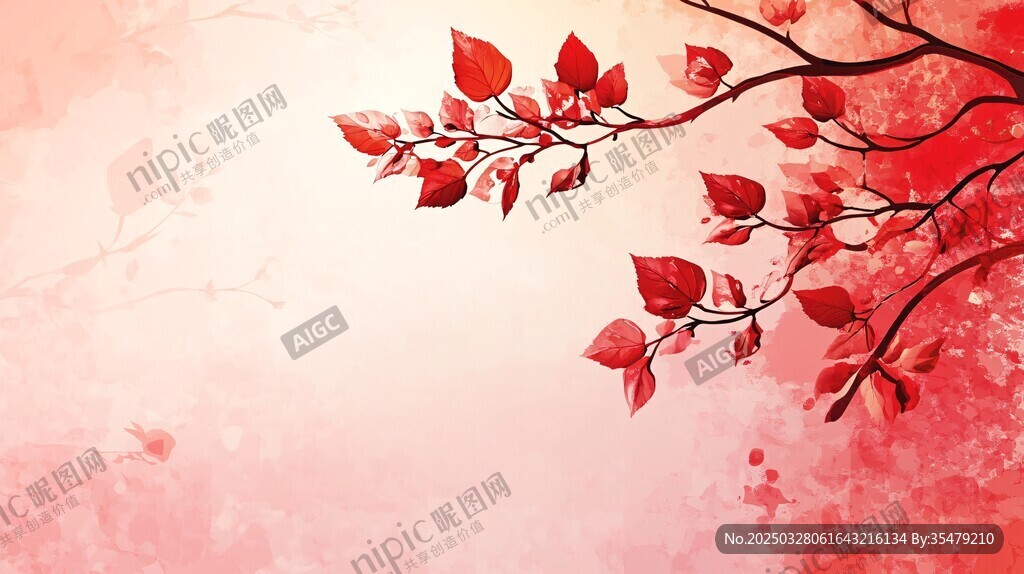 紅枝紅葉夢幻背景圖