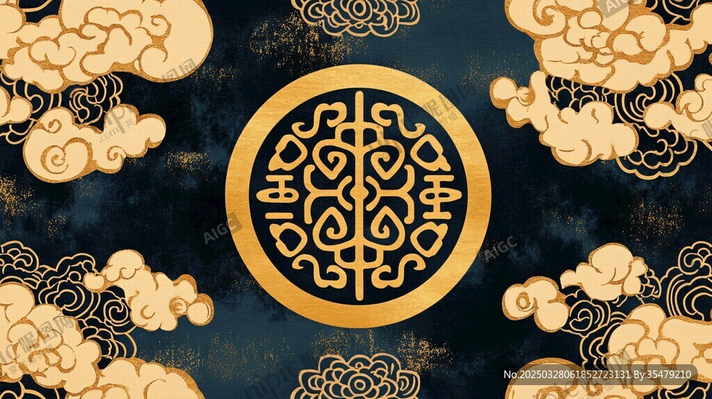 中式云紋環(huán)繞的吉祥圖案