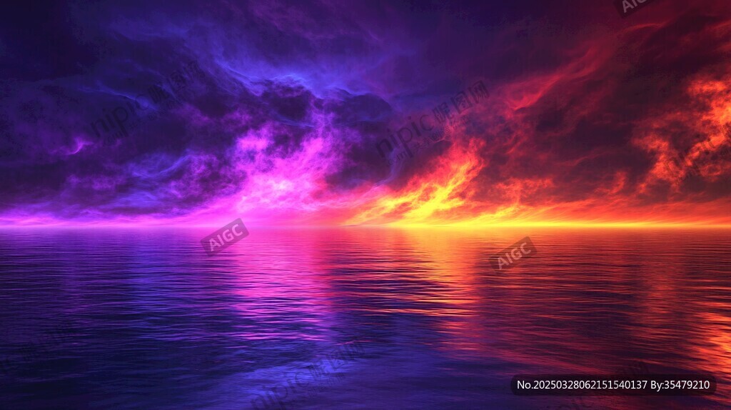 夢(mèng)幻絢爛的海面霞光美景