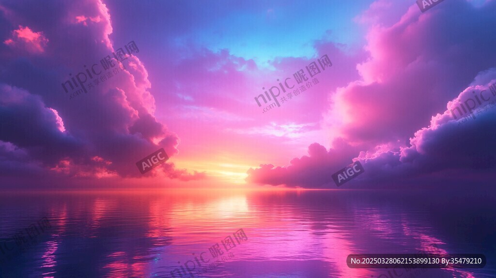 夢幻晚霞下的靜謐水面