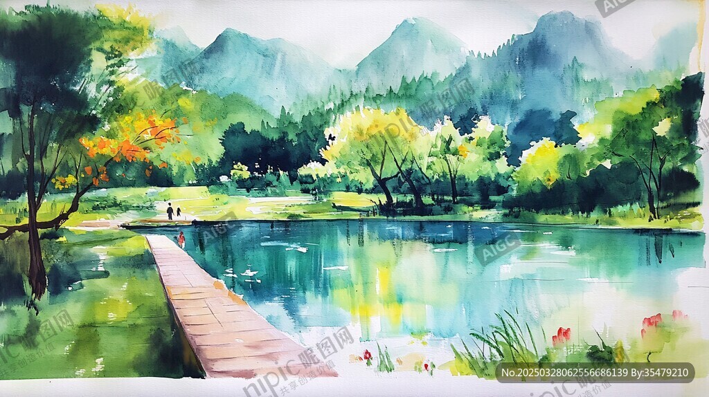 湖畔漫步美景