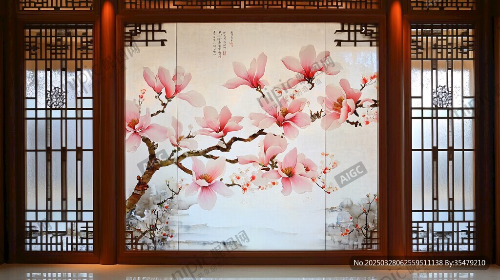 中式玉兰花屏风古典之美 中式玉兰花屏风古典之美
