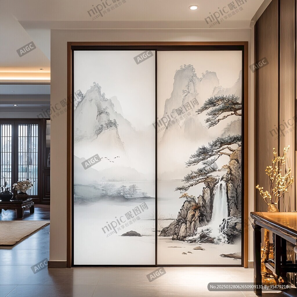 中式山水風(fēng)雙扇移門設(shè)計(jì)