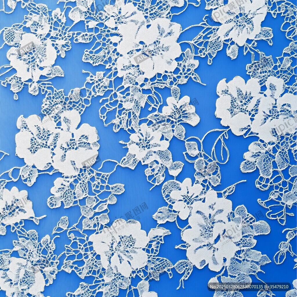 藍色底白色蕾絲花卉圖案