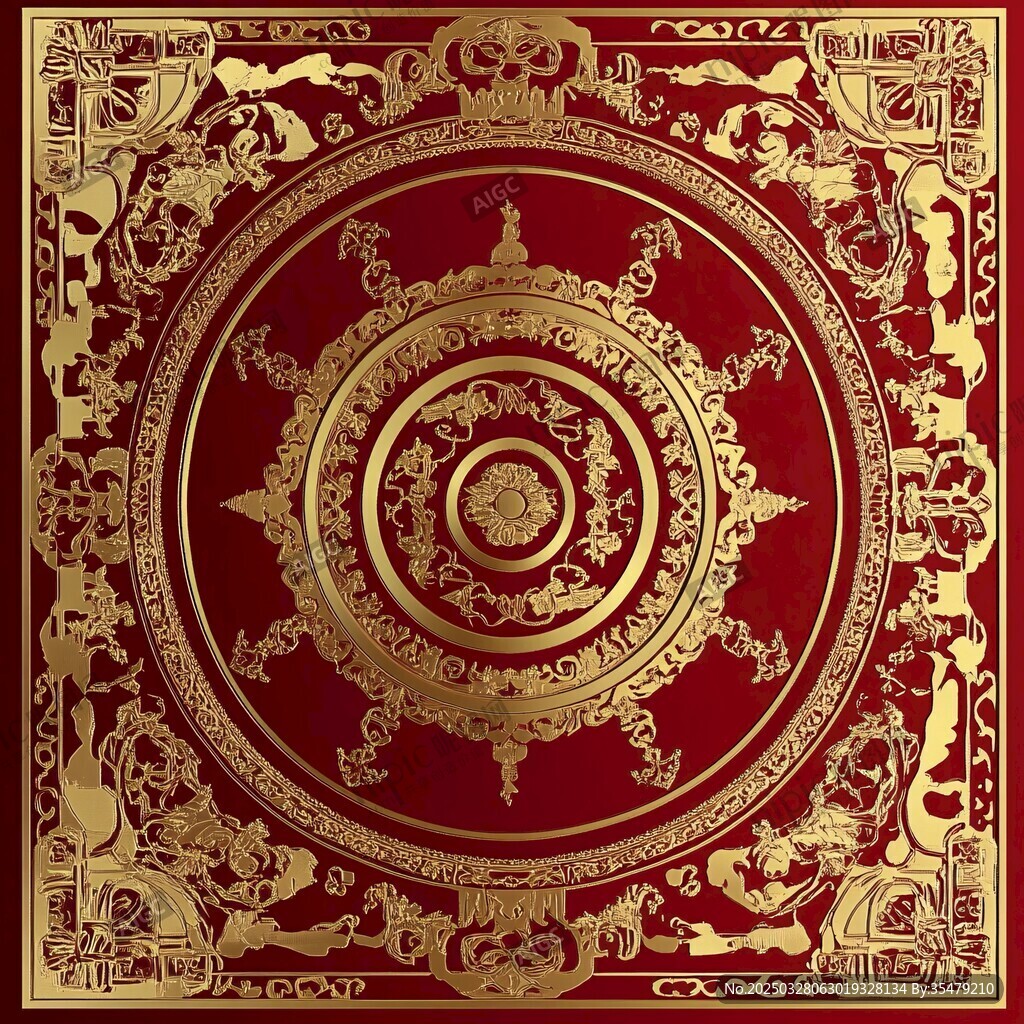 中式紅金古典花紋圖案