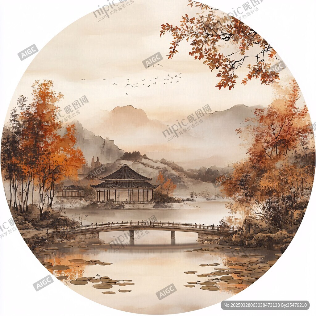 秋景中式山水詩意畫卷