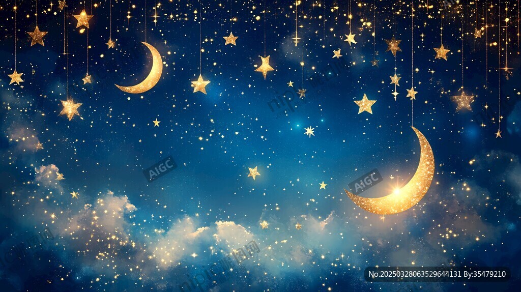 夢幻星空 星月閃耀的夜之景