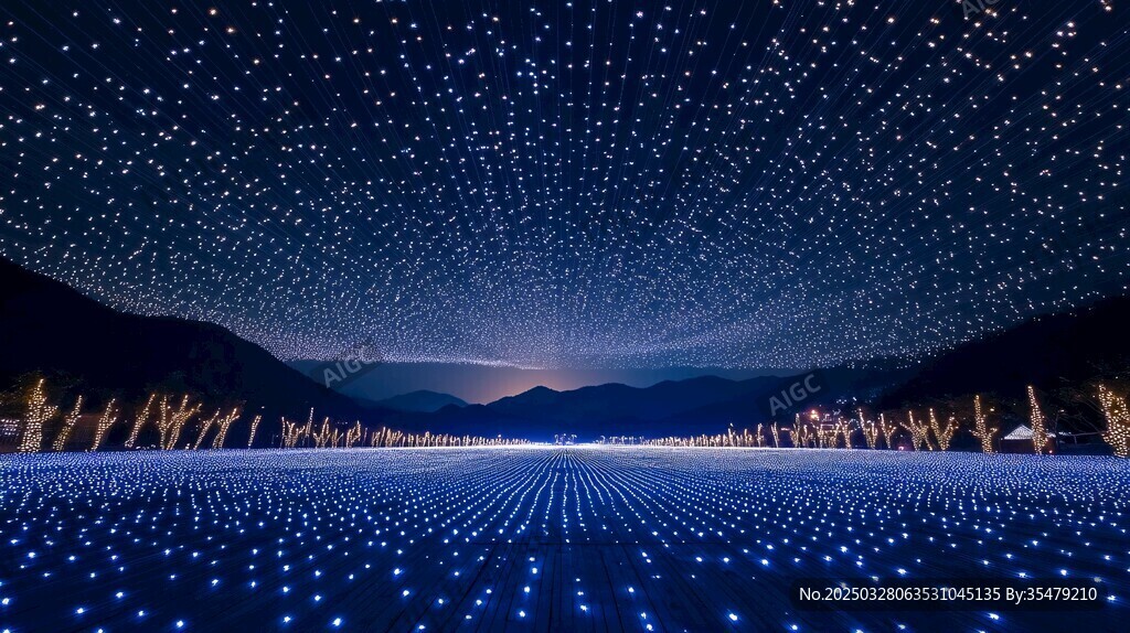 夢幻星空下的藍色燈光秀
