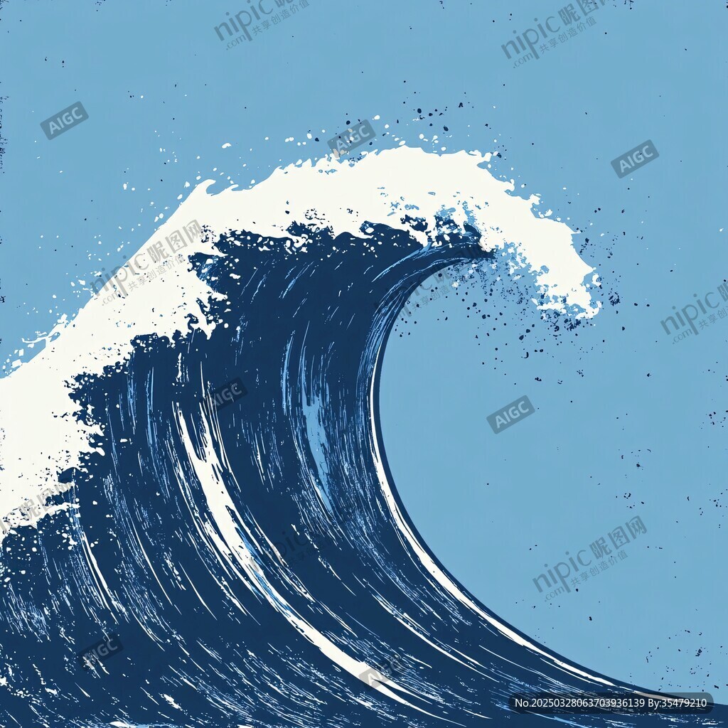 藍色洶涌海浪藝術插畫