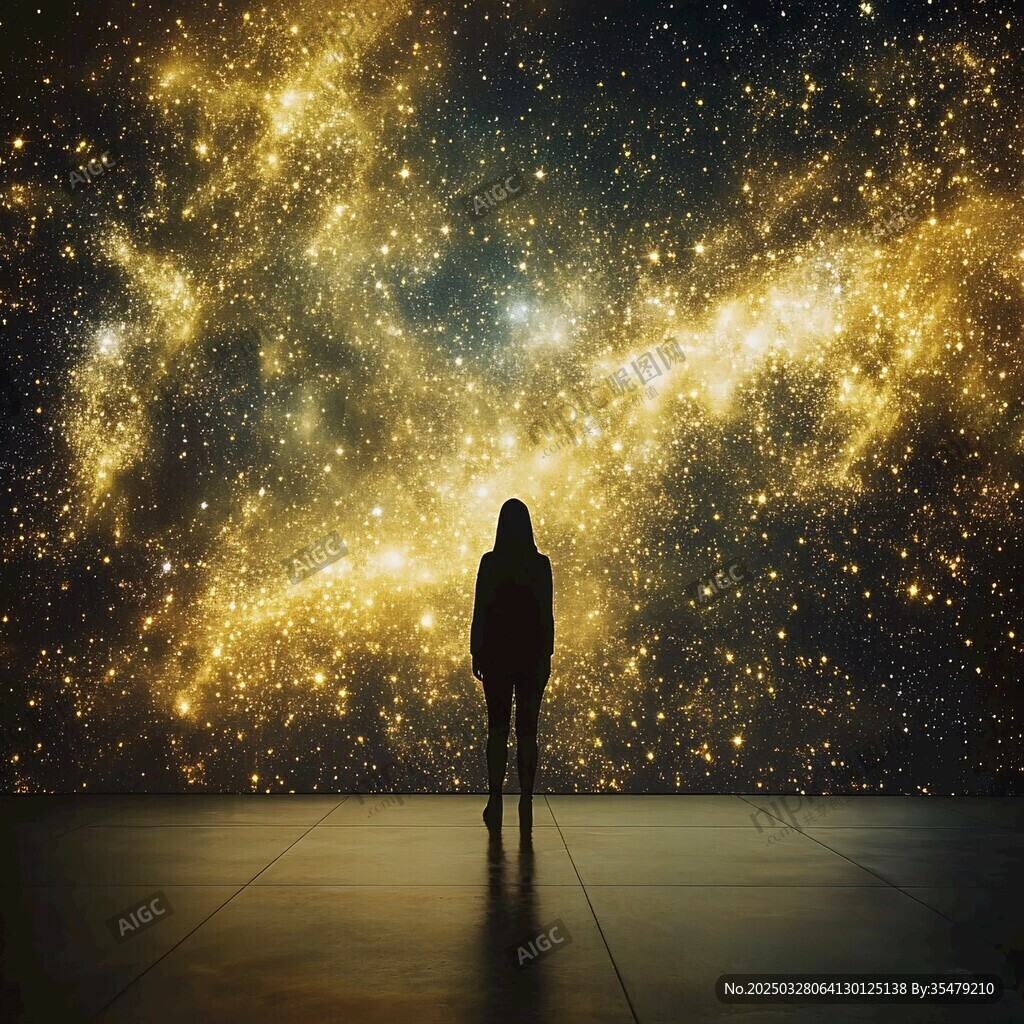 女孩凝望璀璨星空