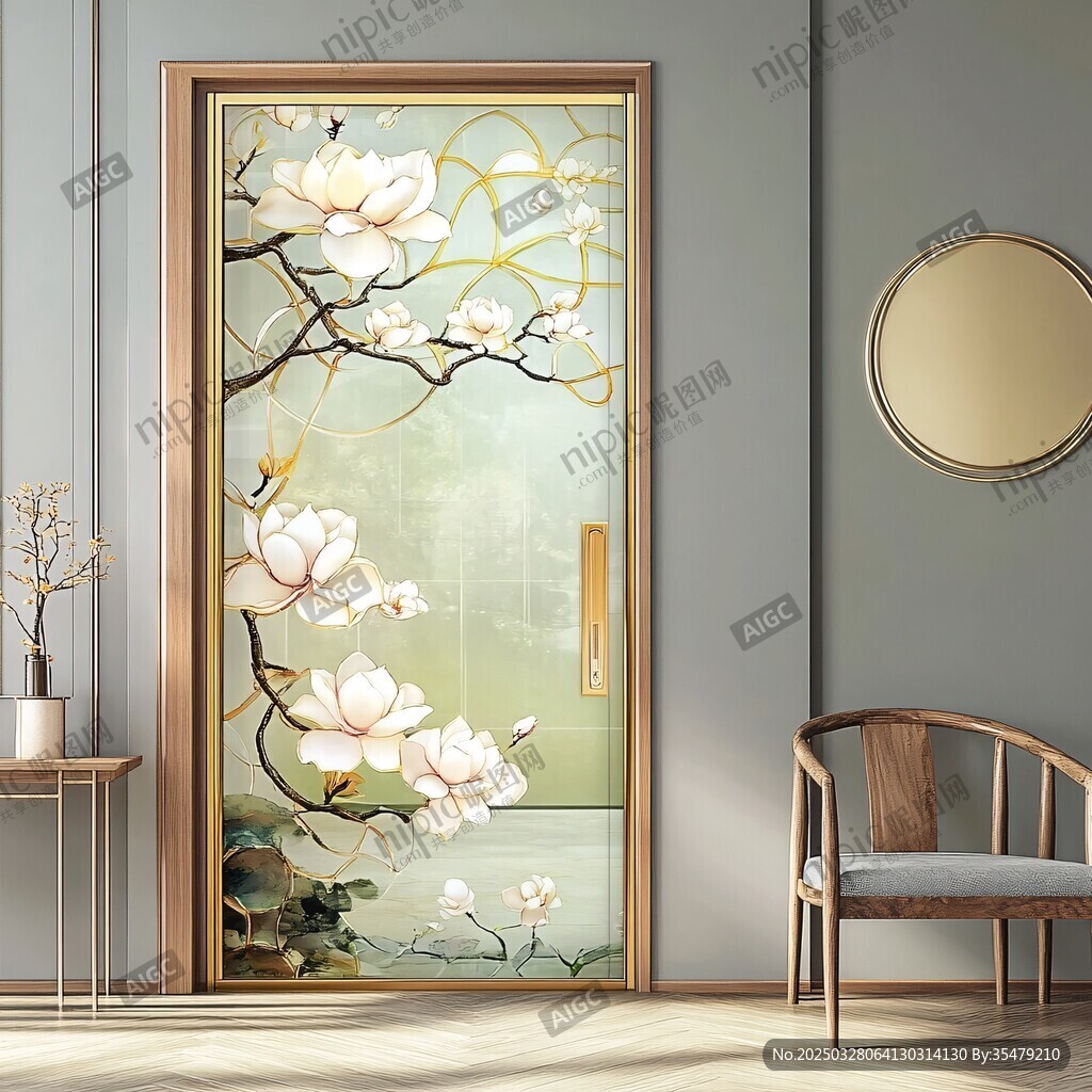 中式玉蘭花藝術裝飾門