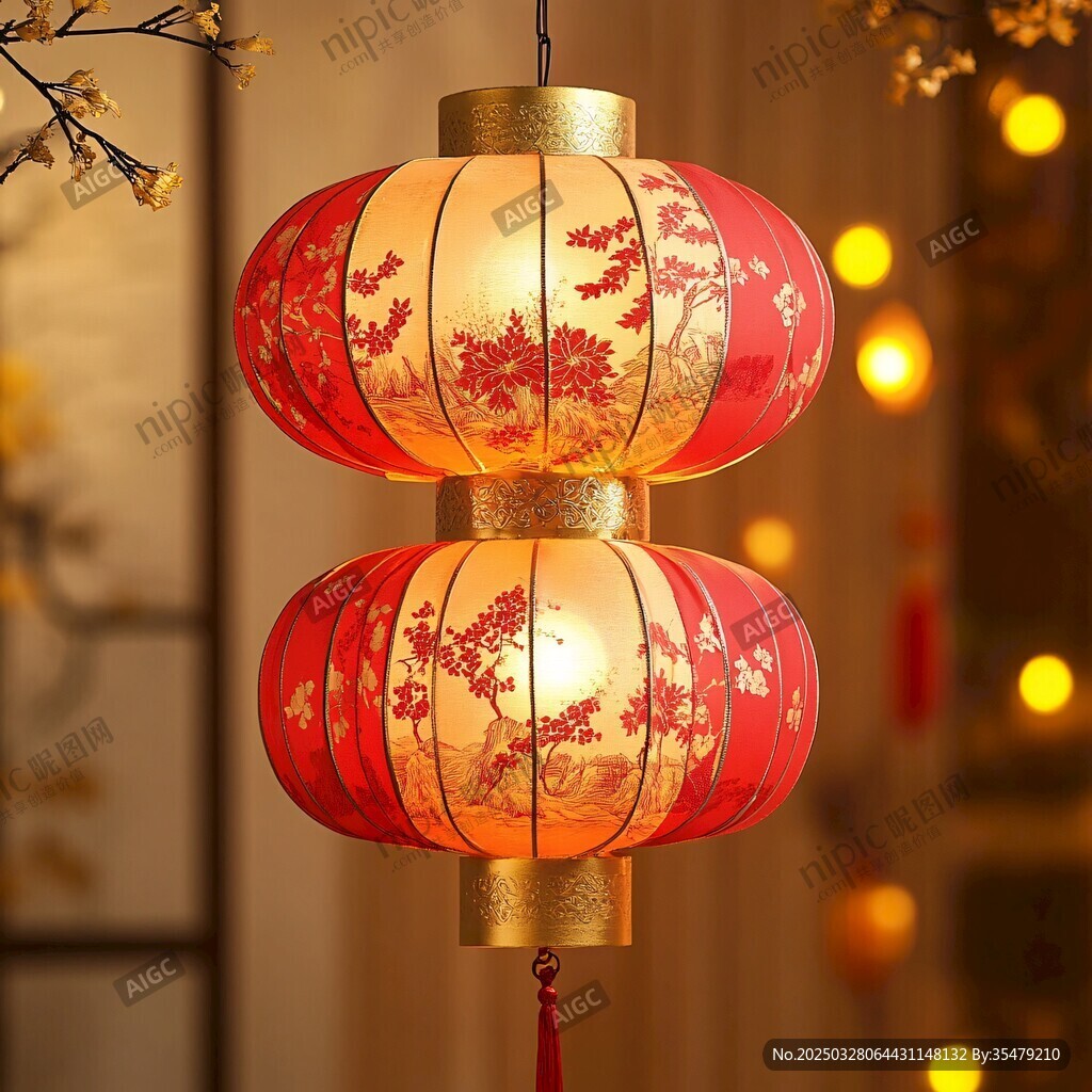 中式雙層紅燈籠喜慶裝飾