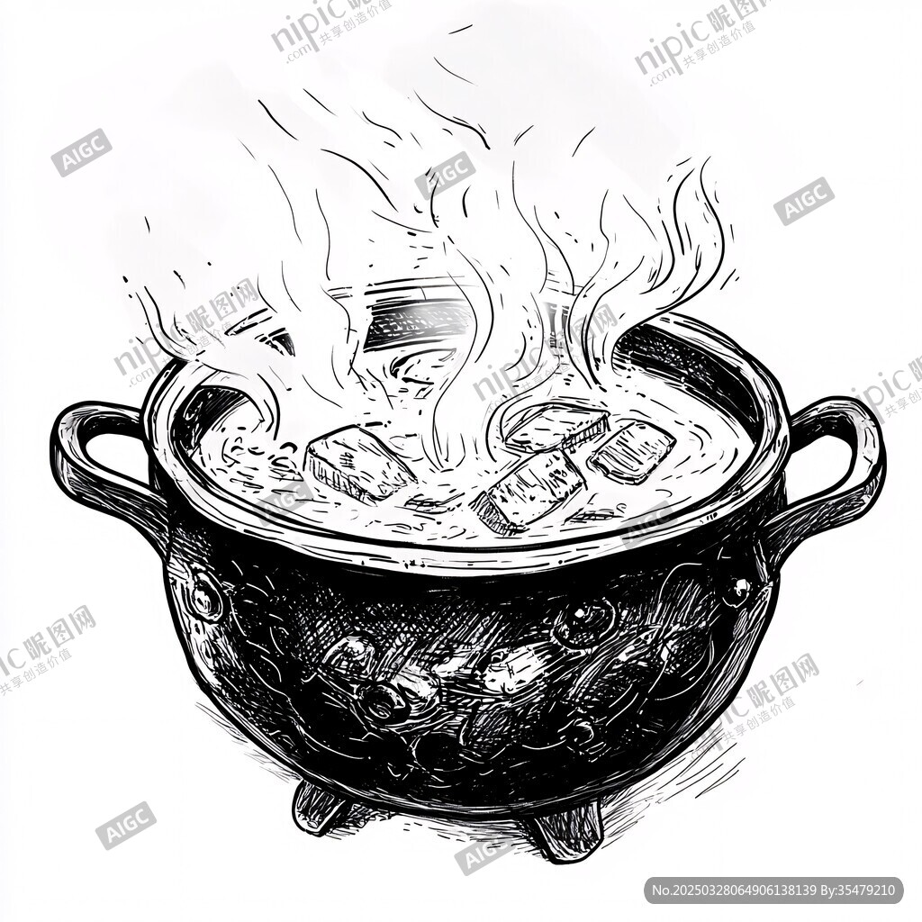 古風(fēng)湯鍋熱氣騰騰煮食材