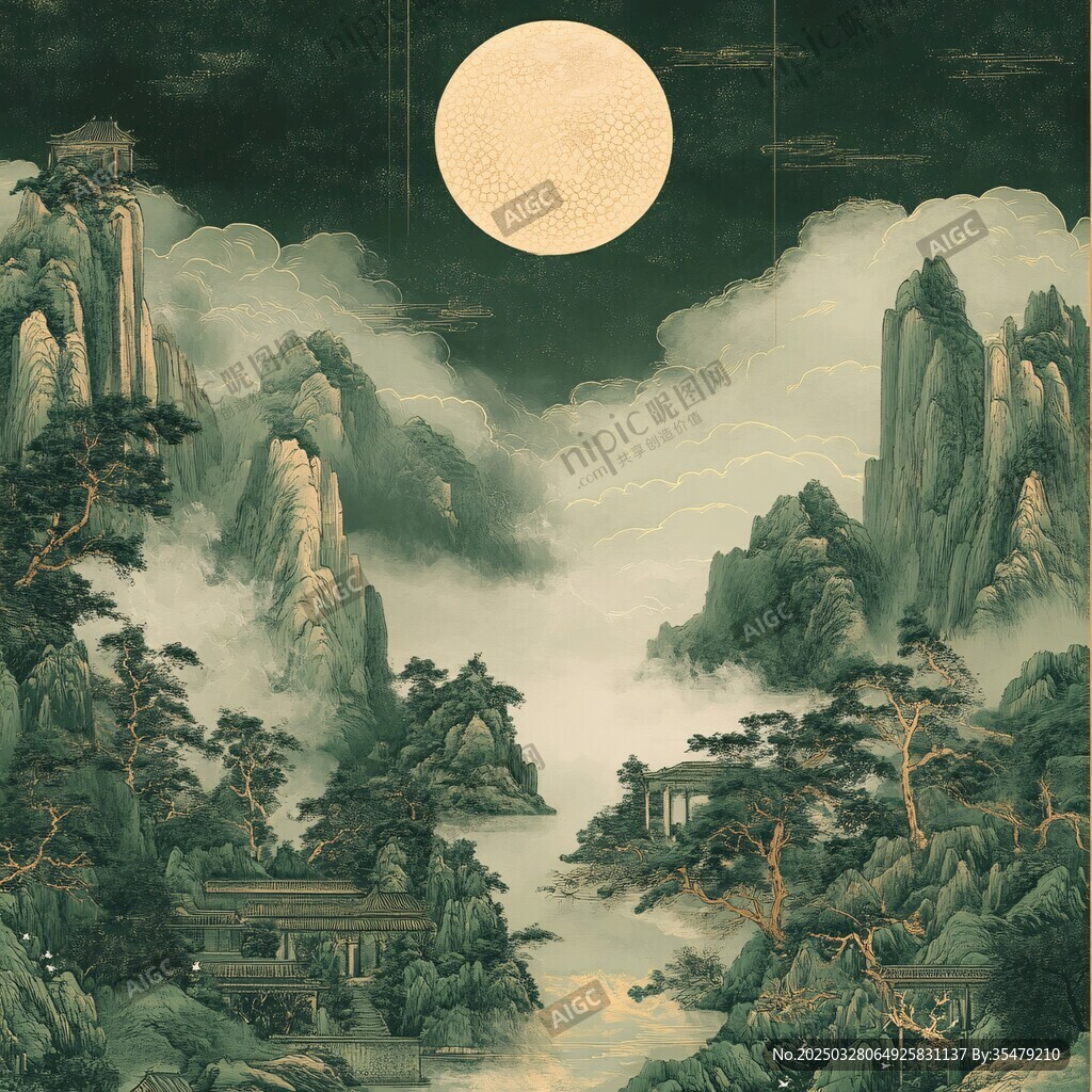 月夜山水圖