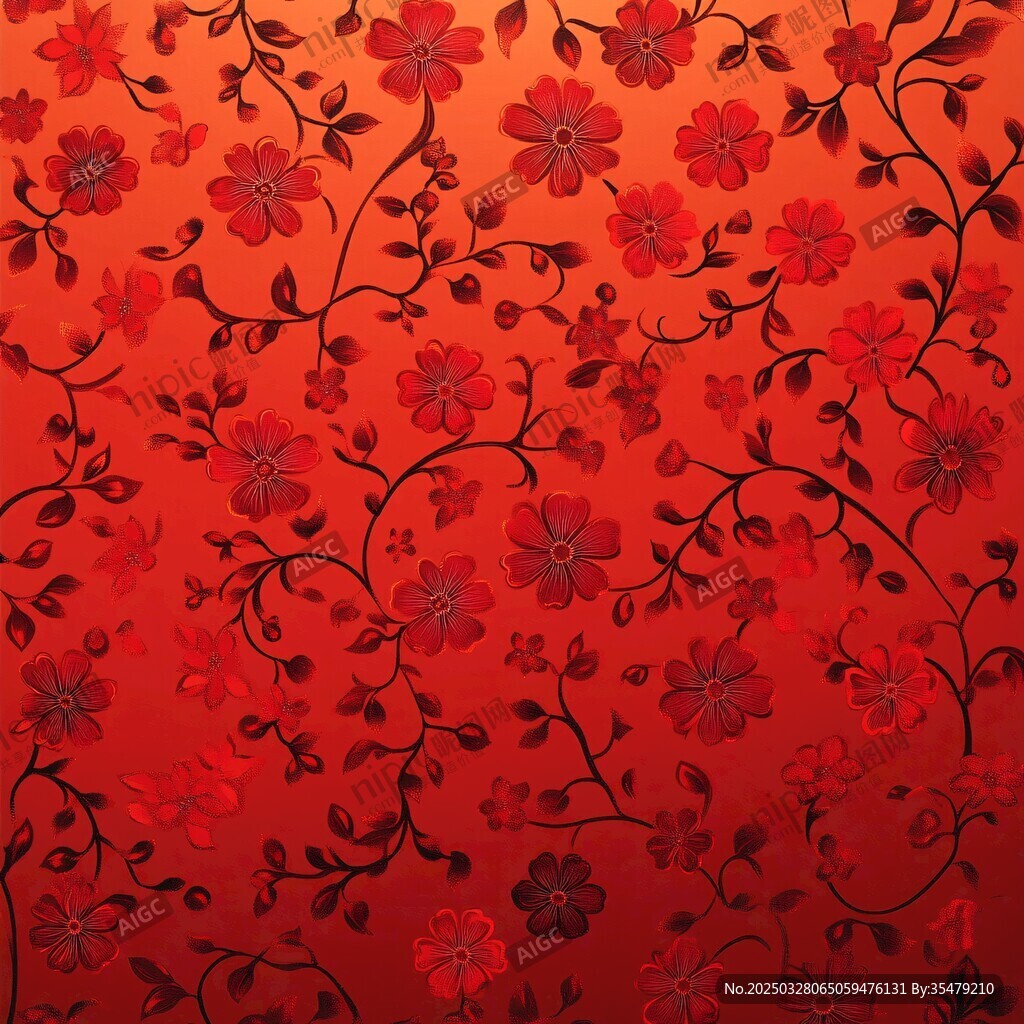 紅色繁花紋理背景圖案