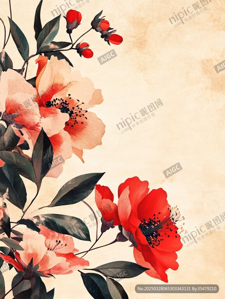 復古風花卉插畫