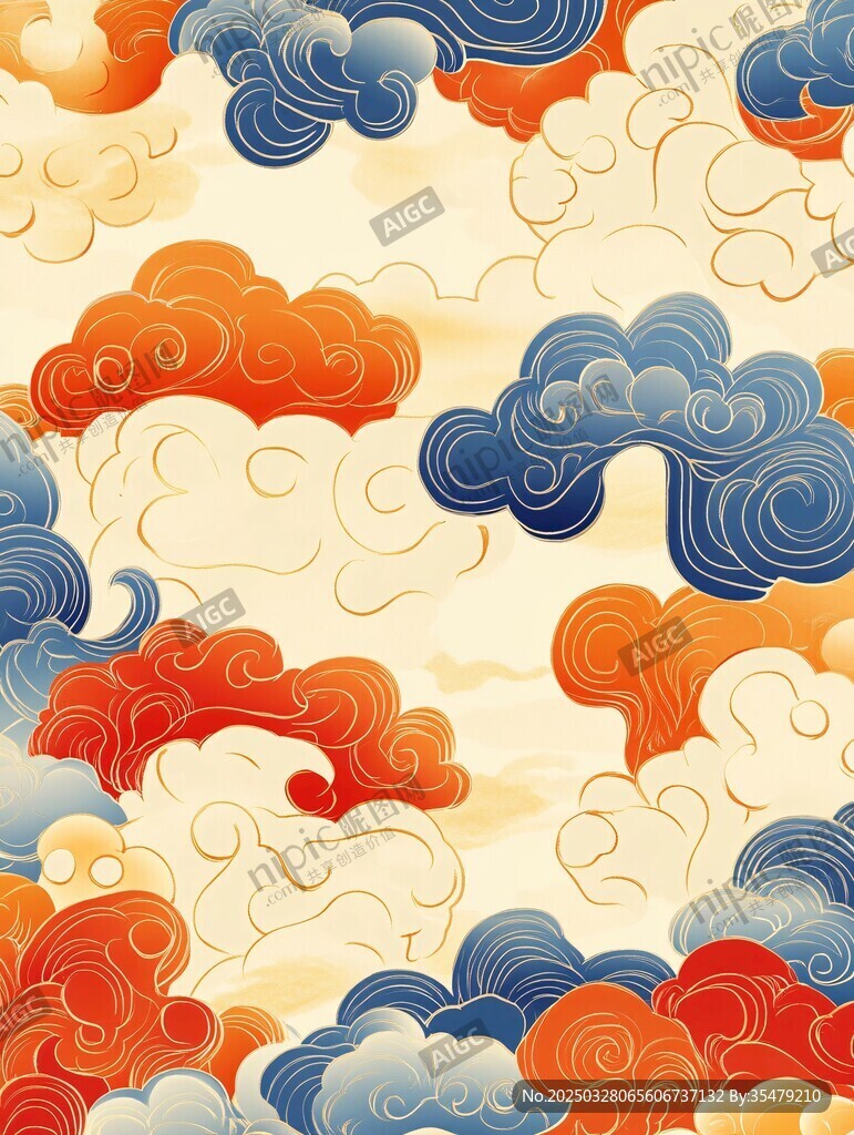 中式祥云圖案 色彩絢麗