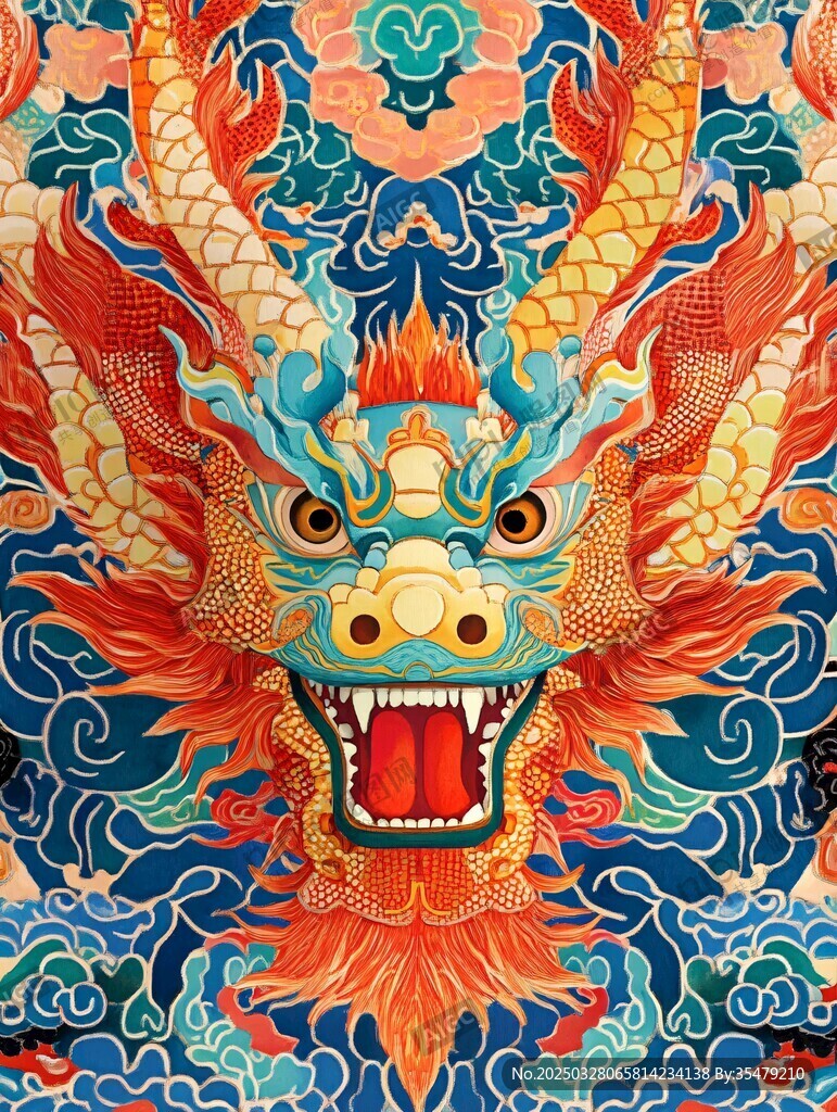 中式龍紋圖案 色彩絢麗