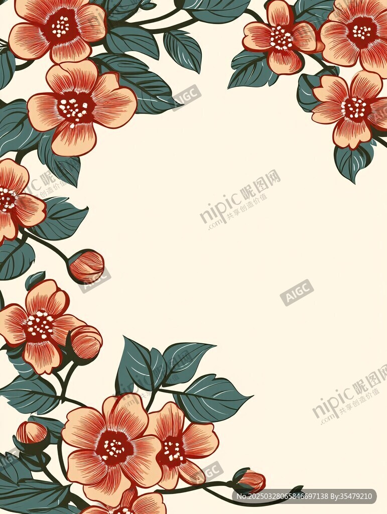 花卉裝飾角 復古風格插畫