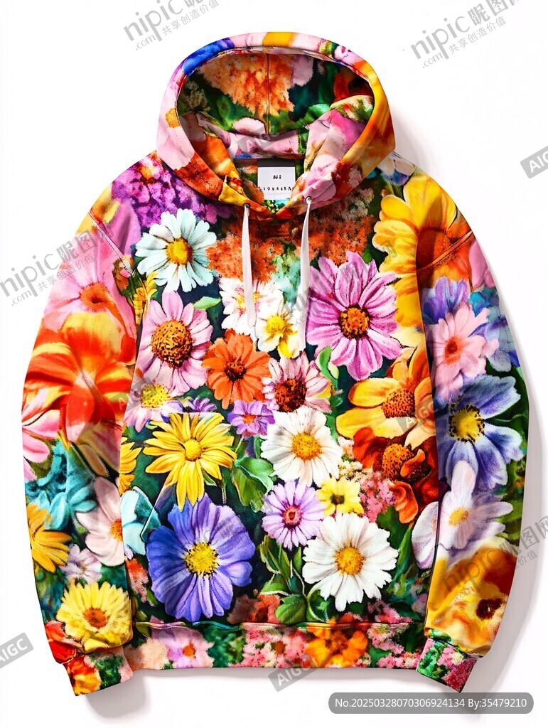 多彩花卉印花連帽衛(wèi)衣