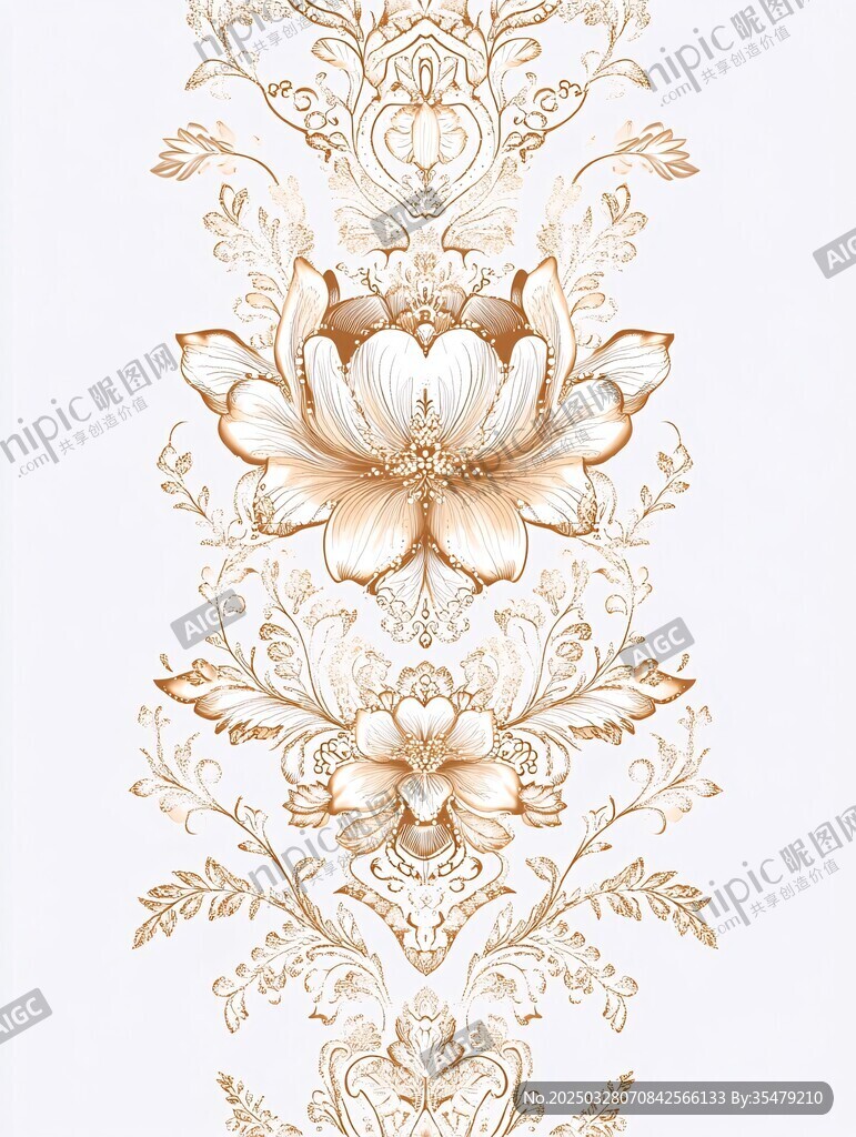 金色花卉中式紋樣圖案
