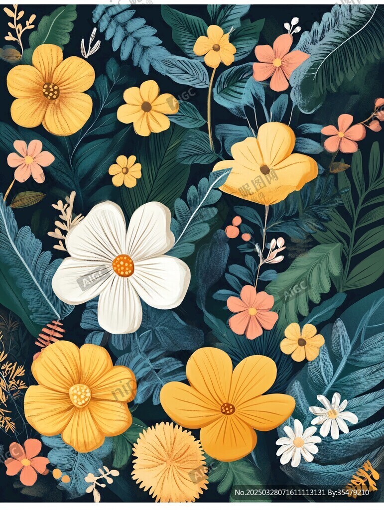 繽紛花卉植物插畫圖案