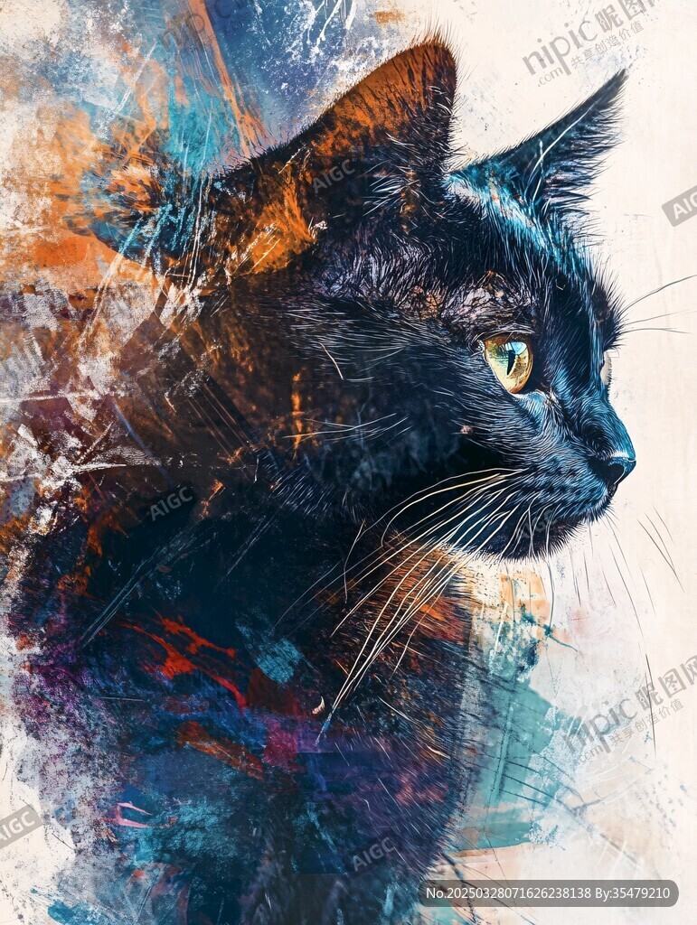 夢幻黑貓藝術插畫